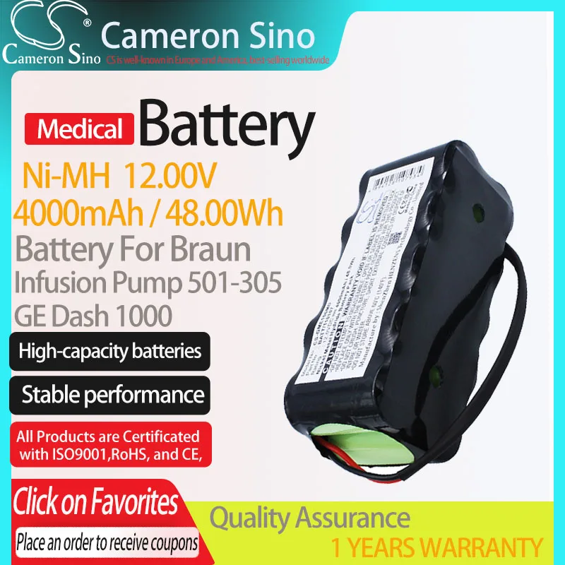 

CameronSino Battery for Braun Infusion Pump 501-305 fits GE 120107 406679-003 Dash 1000 Medical Replacement battery 4000mAh