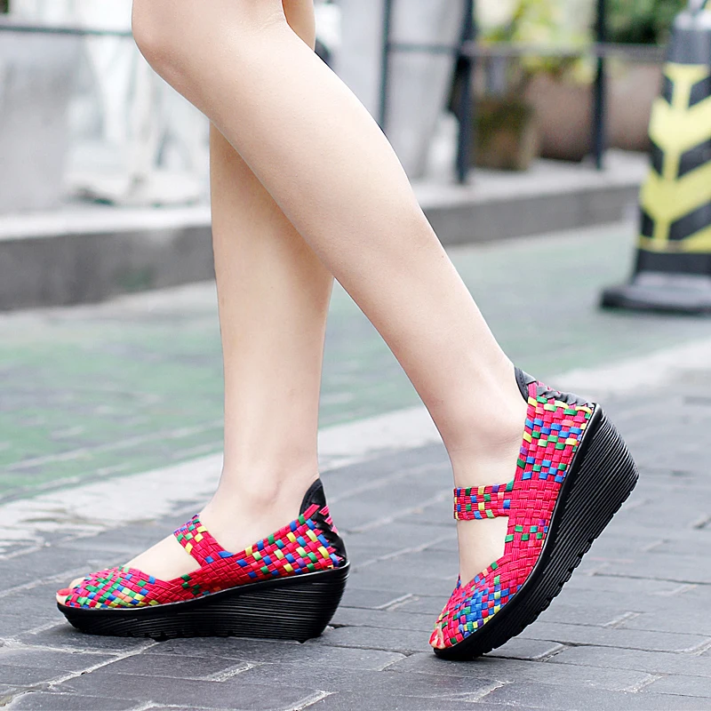 Summer Women Sandals Platform Shoes Women Handmade Woven Shoes Wedge Women Multi Colors Ladies Sandals 2023 New