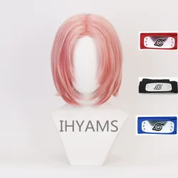 Anime Haruno Sakura Short Pink Styled Heat Resistant Synthetic Hair Cosplay Costume Wig + Headband + Free Wig Cap