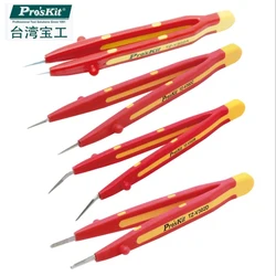 Proskit VDE 1000V High Voltage Insulated Tweezers Series Fine Transverse Serrated Clamping Magnetic Non-slip Insulated Handle