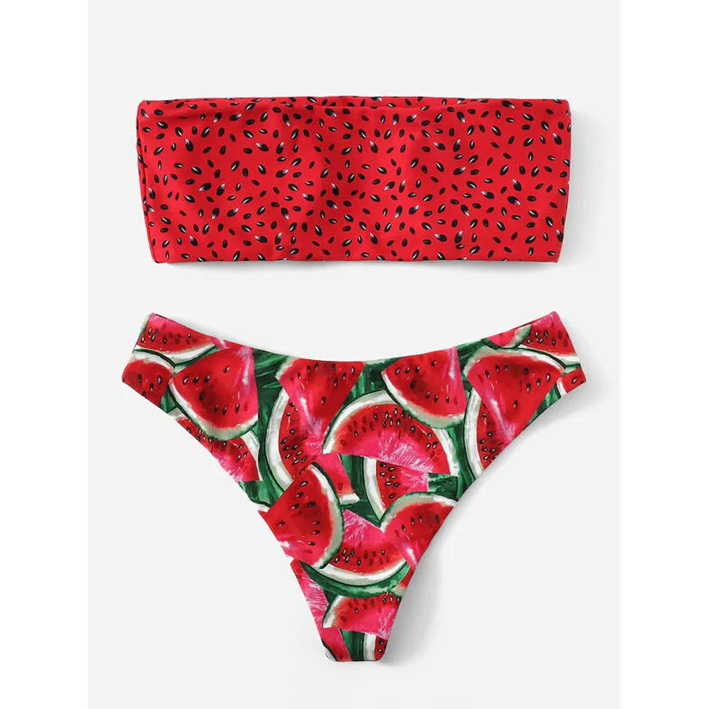 Bikini Bandeau De sandía para mujer, traje De baño De cintura alta, Bikini Sexy