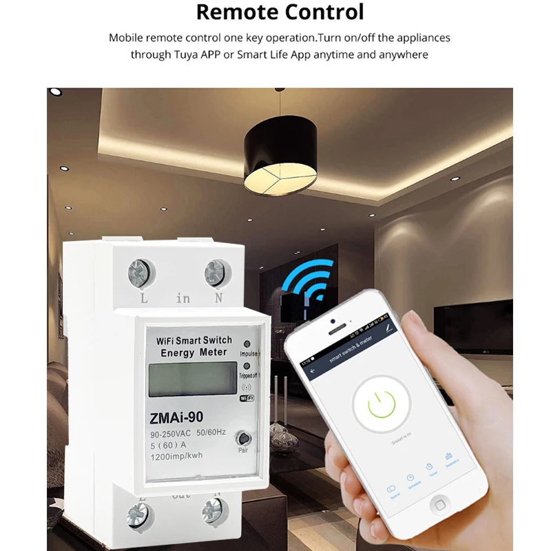 5(60)A wifi kwh meter consumo elettrico digitale kWh DIN Rail Smart Energy Meter misuratore di potenza WiFi con display