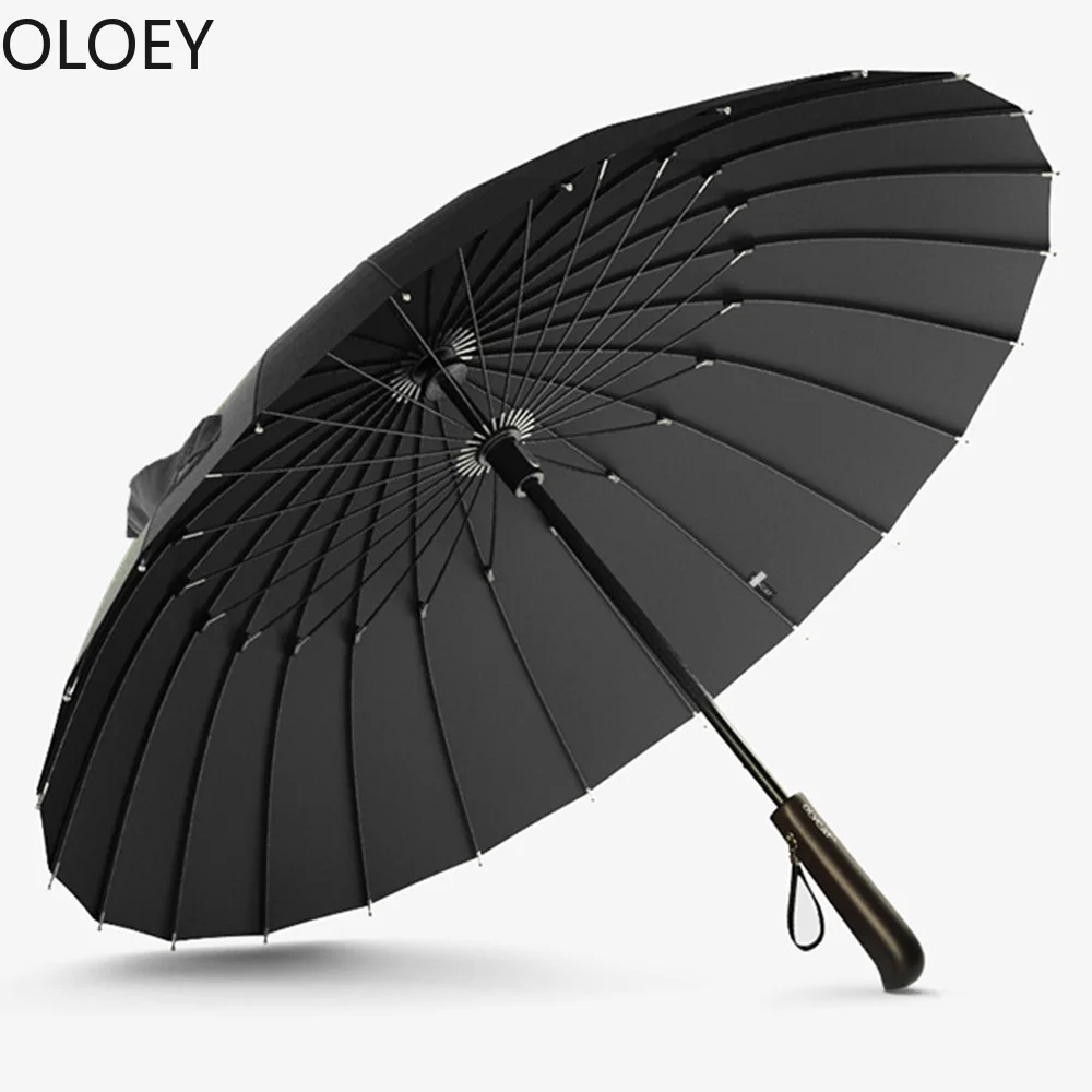 24K Straight Strong Umbrella Windproof Wooden Handle Long Umbrella Rain Women Men Business Japanese Black Uv Umbrellas Men Gift