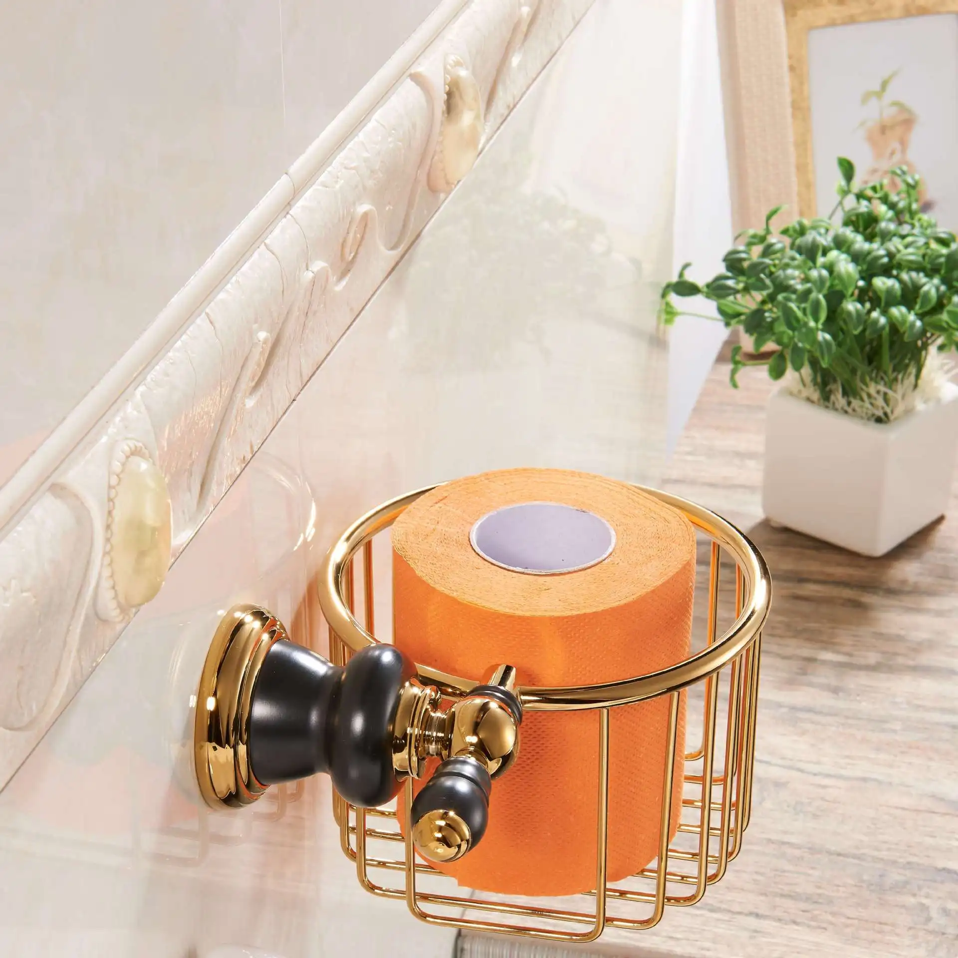 

Wall Mounted Rose Gold Finish Bathroom Accessories Toilet Paper Holder Bathroom Toilet Paper Gold Roll Holder Tissue Holder