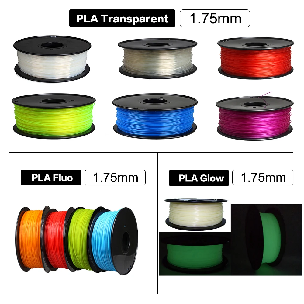 3DSWAY 3D Printer PLA  filament 1kg 1.75mm Vacuum Packaging Solid Transparent Fluo Glow Twinkling Colorful 3D Printing Material