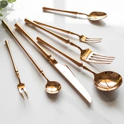 Rose Gold Cutlery Dinnerware Dropshipping Mirror Polished Knife Fork Soup Spoon Chopsticks Silverware Tableware Stainless Steel