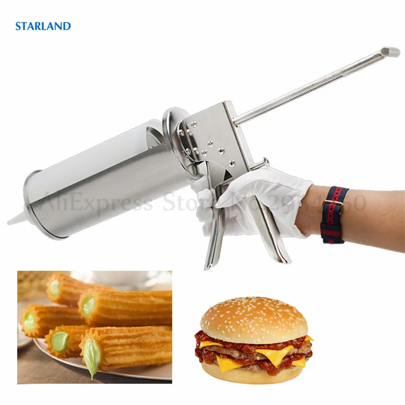 Churros Sauce Gun Stainless Steel Body Plastic Bottle Squeeze Tool Ketchup Sauce Bottle Sauce Dispenser Bottle 1pcs