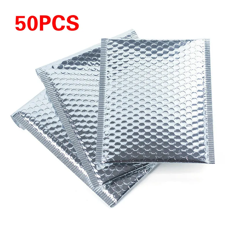 50pcs 23*29+4cm Bubble Mailers paper Padded Envelopes Gift Holders Sliver Packaging Shipping Bags Bubble Mailing Envelope Bag