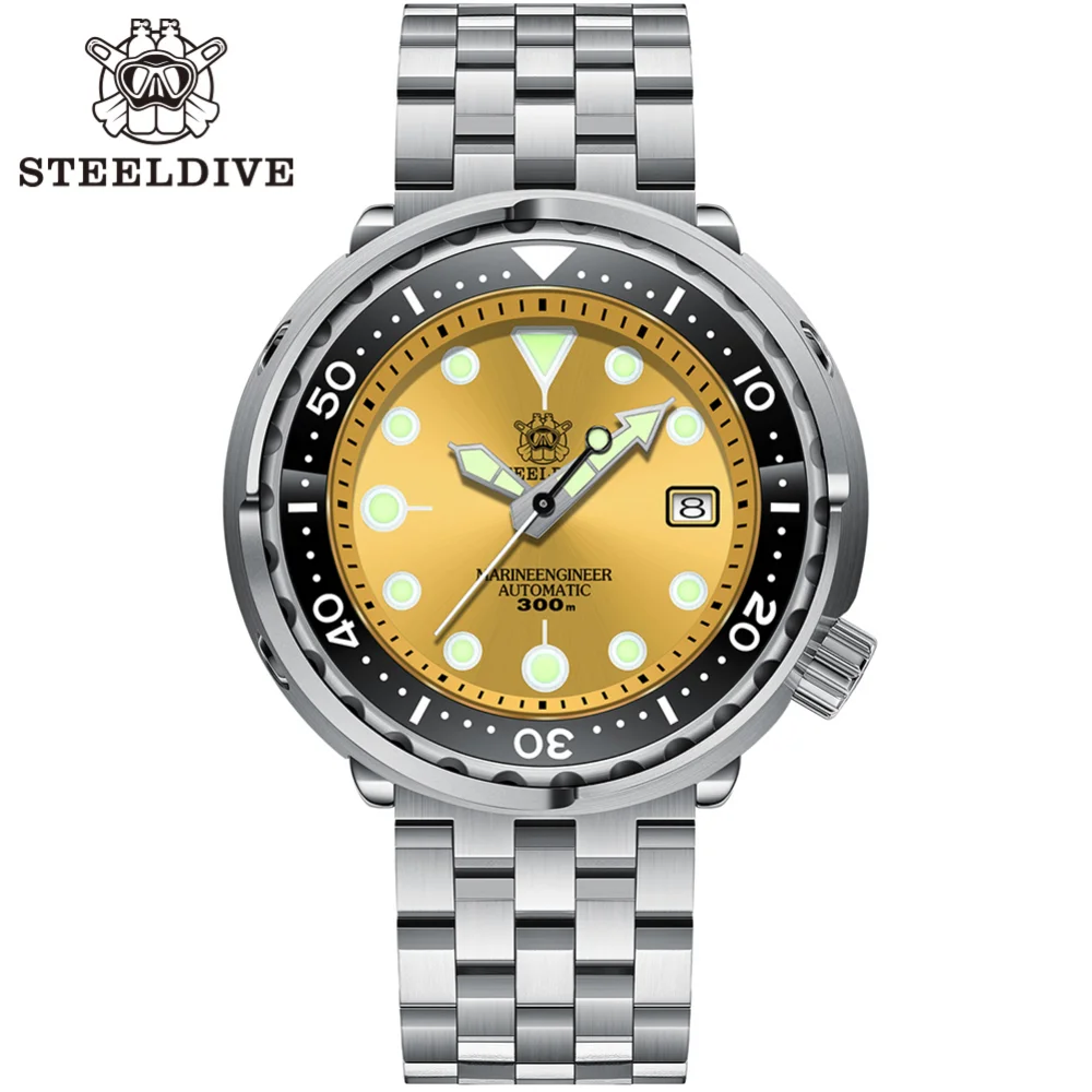 Steeldive Ceramic Bezel 300m Diving Stainless Steel NH35 Tuna Mens Watch Calendar Luminous Men Watch Automatic Mechanical Clock