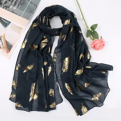 2024 Fashion women print feather muslim hijabs Solid color voile head scarf turban femme musulman hijab foulard shawl and wrap