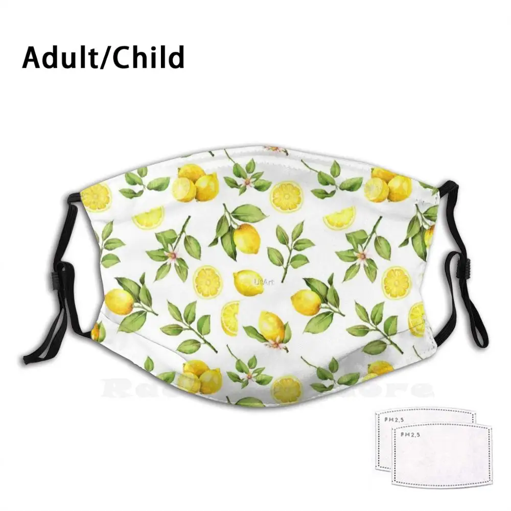 Summer Lemons Print Washable Filter Anti Dust Mouth Mask Lemon Lemons Lemonade Fruit Fruity Sour Pattern Summer Summery Food