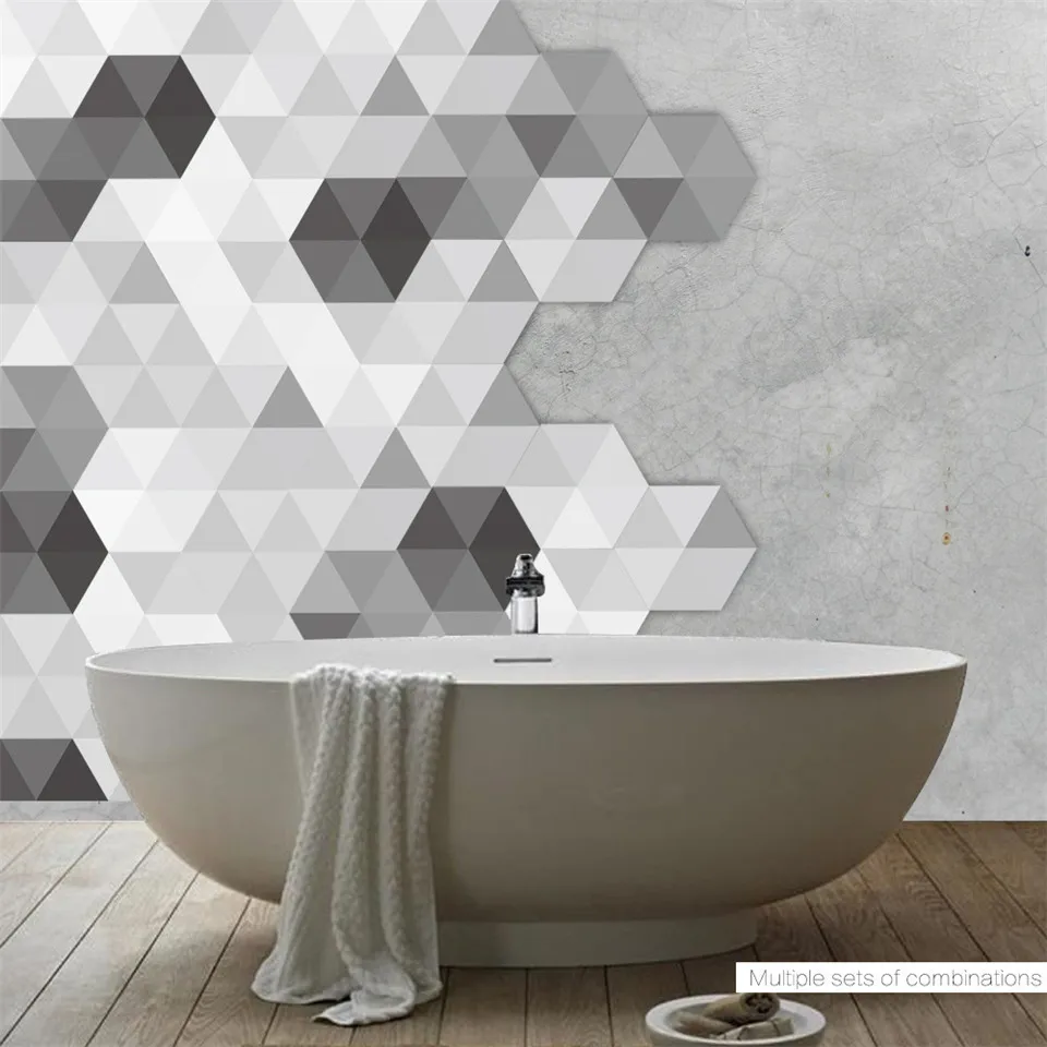 Black White Gray Hexagon Floor Sticker Self Adhesive PVC Wallpaper For Bathroom Bedroom Decoration Wall Ground Decal Home Decor