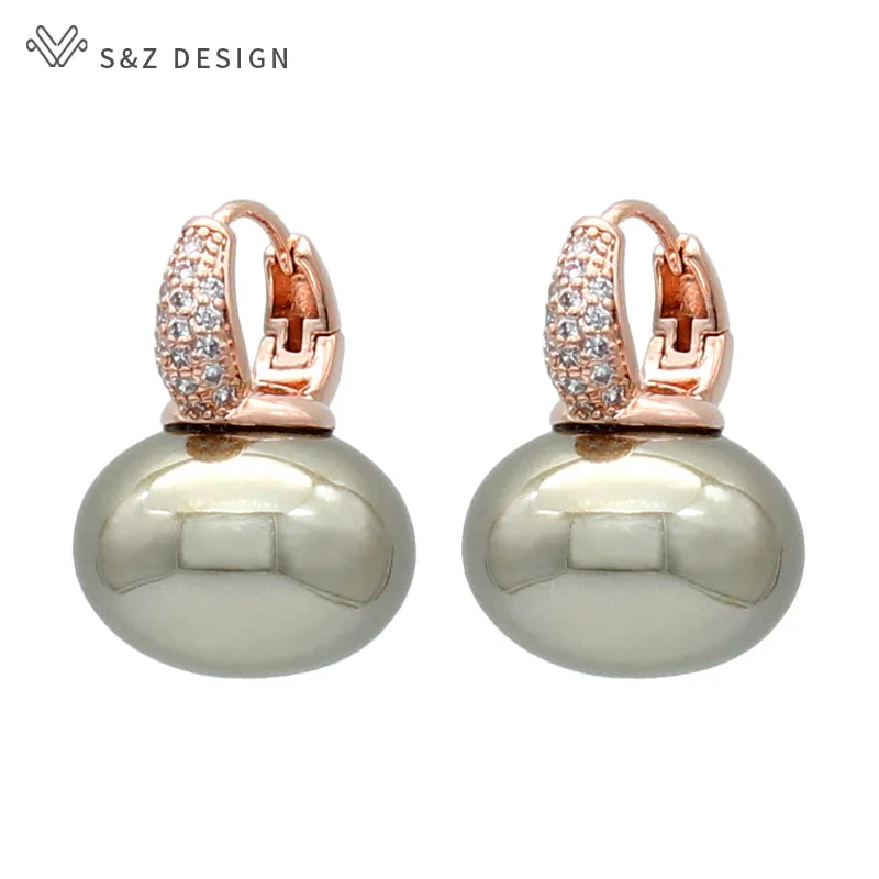 S & Z DESIGN Neue Mode Brot Runde Große Perle Baumeln Ohrringe Für Frauen Hochzeit Schmuck Geschenk Temperament Zirkonia Eardrop – Detail 13