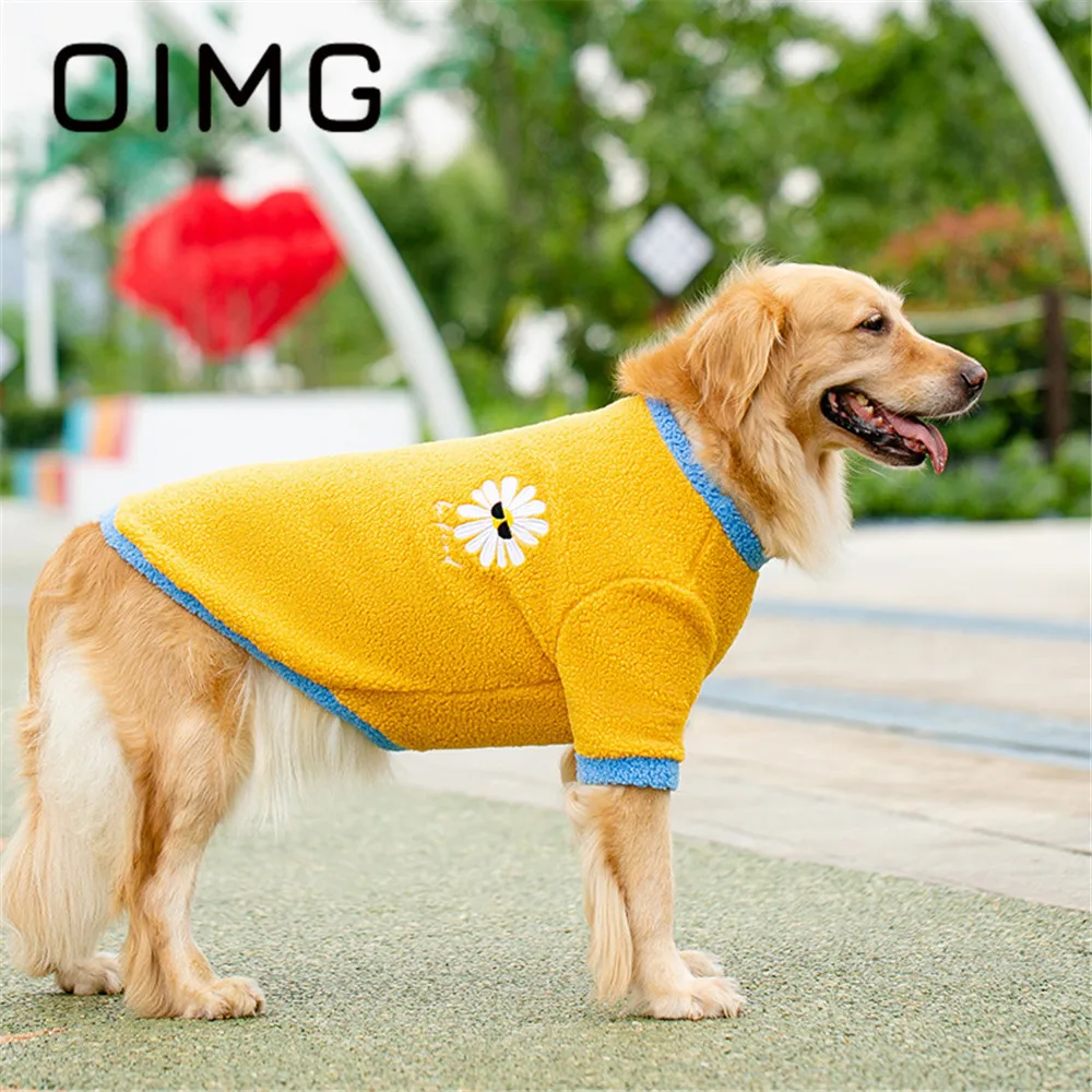 OIMG Winter Warm Large Dogs Fleece Hoodies Orange Daisy Pet Clothes For Big Dog Sweatshirt Labrador Golden Retriever Costume