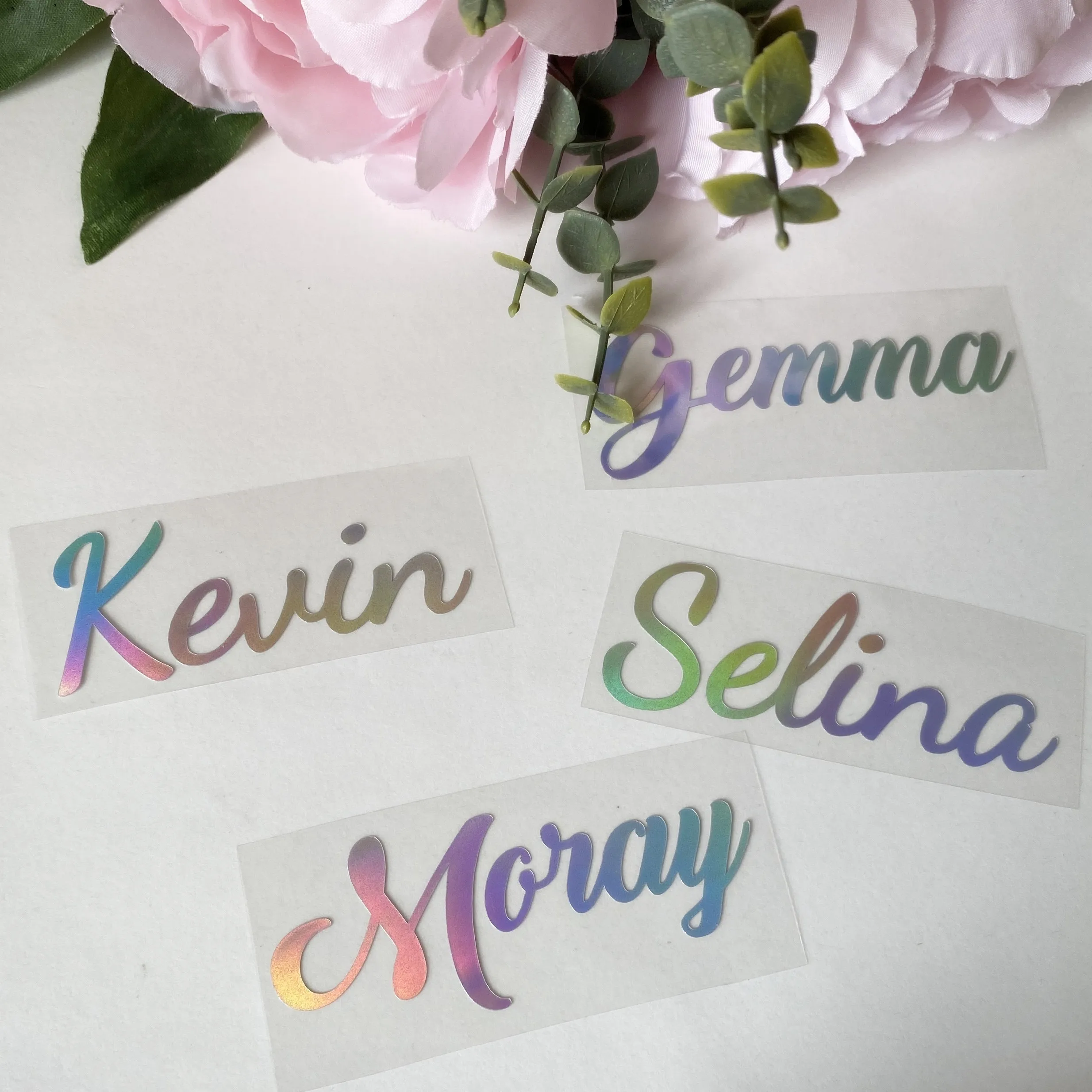 Holographic Name Decal Custom Vinyl Decal Yeti Name Decal Iridescent Decal Tumbler Waterproof Champagne Galss name stickers