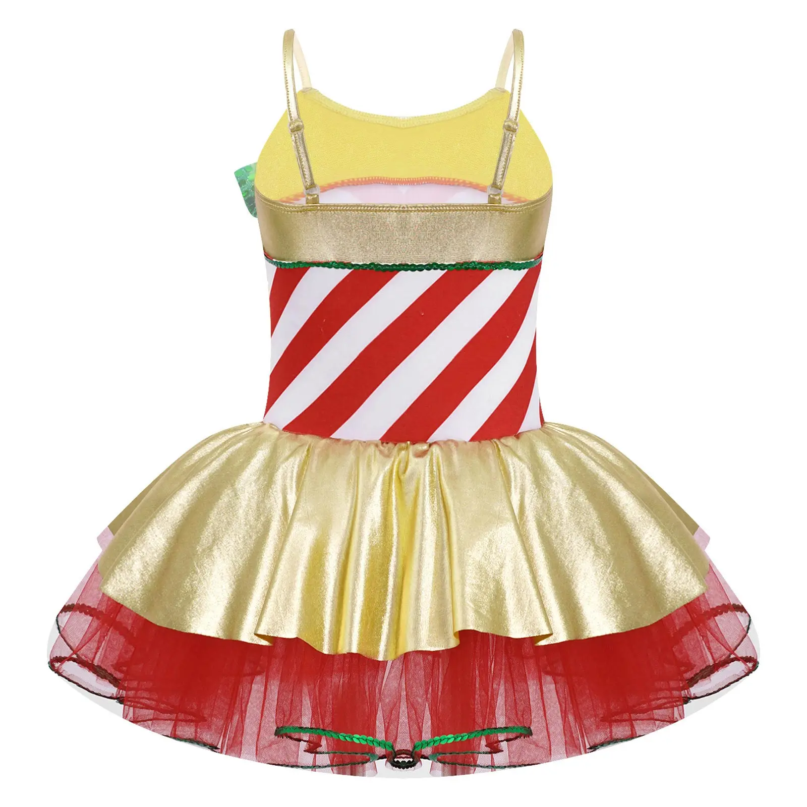 Kids Girls Halloween Christmas Santa Costume Candy Cane Tutu Dress Ballet Dance Outfit for New Year Party Suit Skating Dancewear