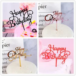 New Happy Birthday Cake Topper Red gold silver Acrylic Birthday theme party cake toppers decoration For Kids birthday cakes gift