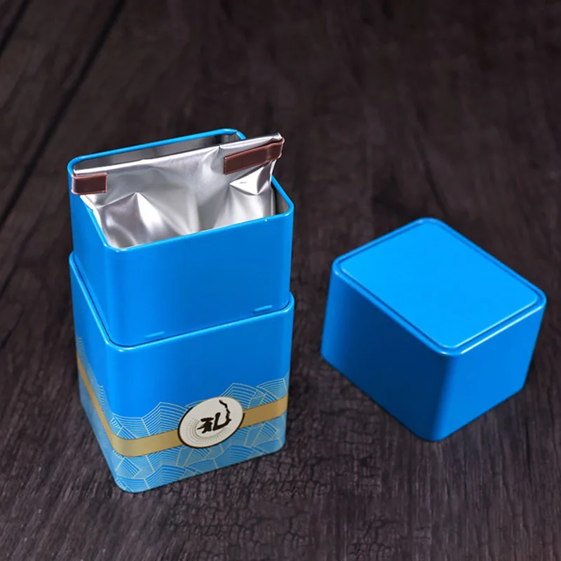 Tea Tinplate Sealed Box, Pu\'er Organizer, Square Thick Metal Empty Tea Packaging, Built-in Sealed Bag