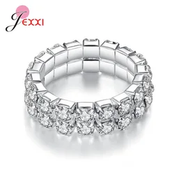 Shining Stackable Finger Rings Cubic Zirconia Crystal Elastic Adjustable Women Fashion 925 Silver Rose Gold Color Jewelry