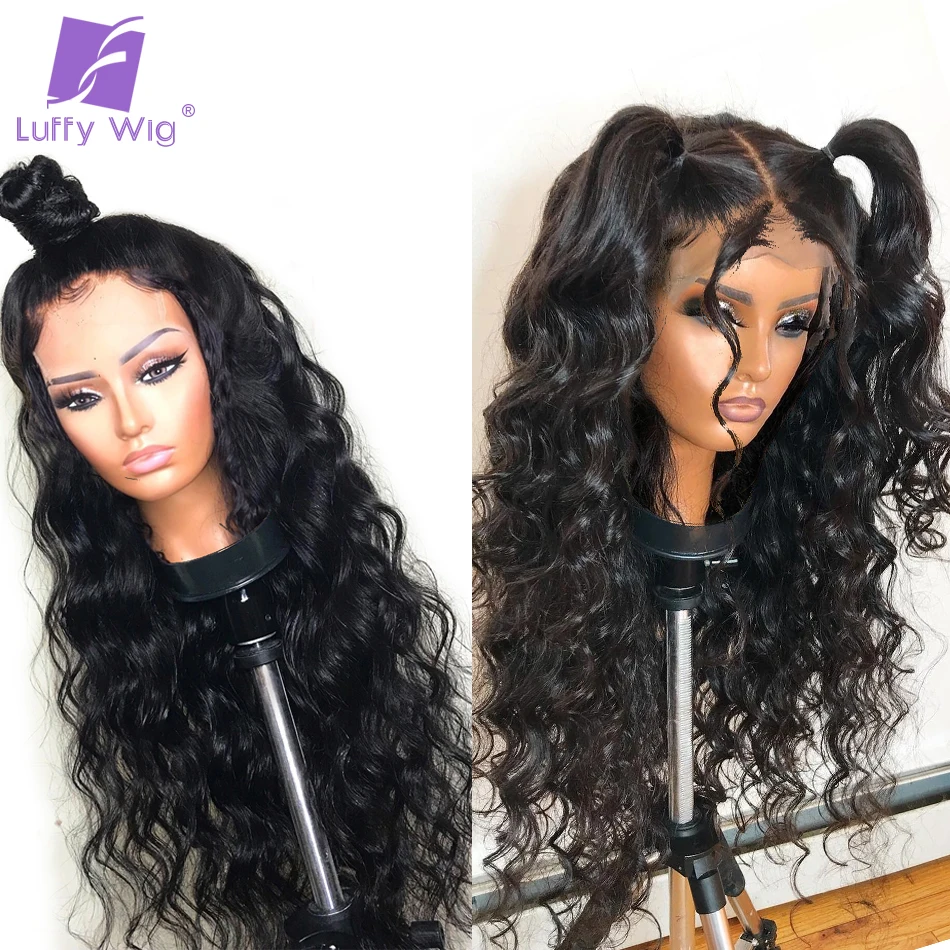 180% Wavy HD Transparent Lace Frontal Wigs 13x6 Lace Front Wig Remy Brazilian Loose Wave Wig Pre Plucked Human Hair Wigs LUFFY