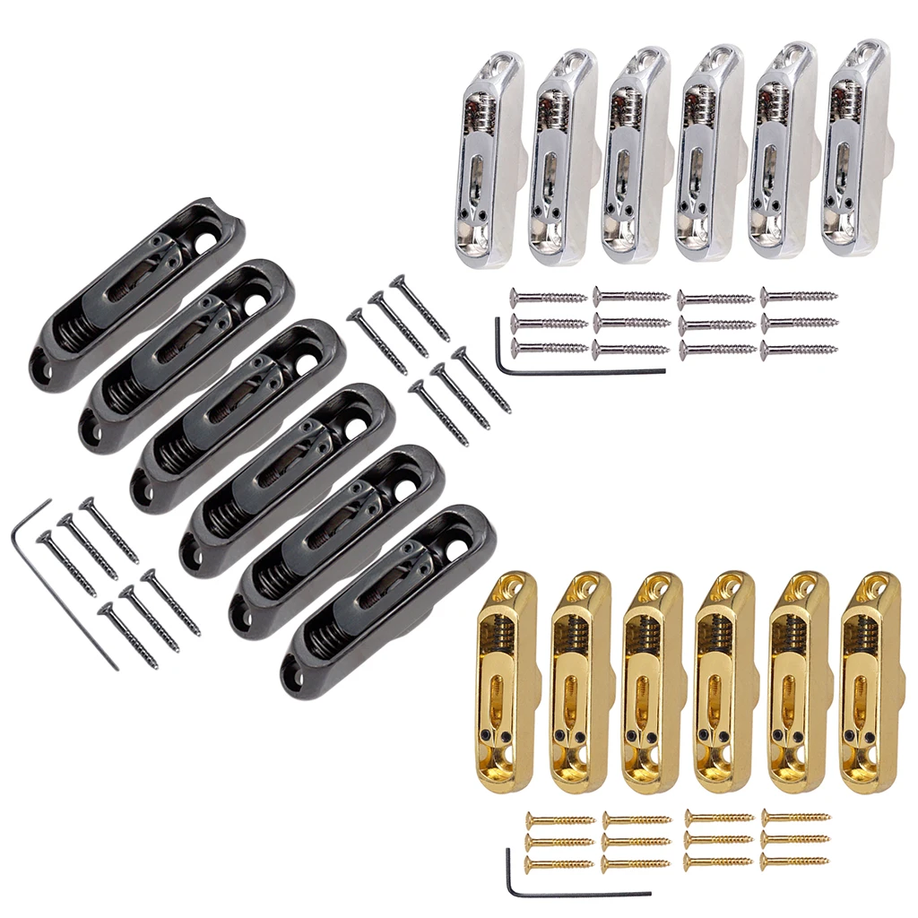 Tooyful 6 Pcs Single Individual Bridge Saddles Tailpiece with Screws Wrench Set for 6 String Electric Guitar Bass Parts