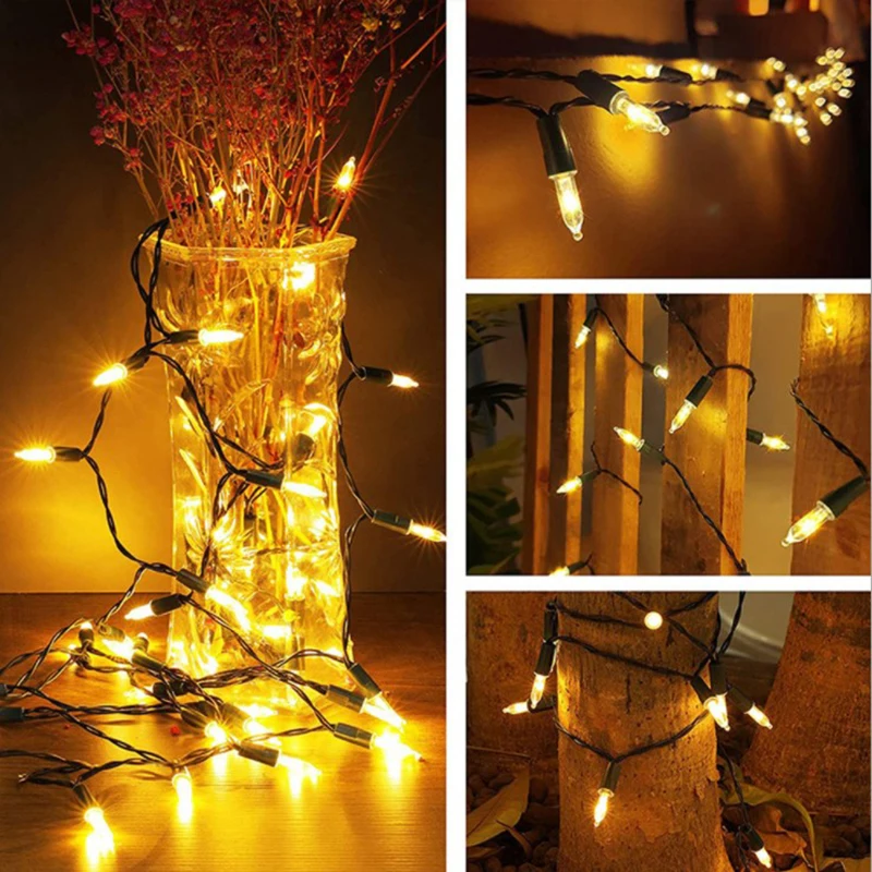 5/10M Led 8 Modes Christmas Tree Hanging Lights Battery Operated Pointed Bulb String Lights with Timer for Holiday Party Decor