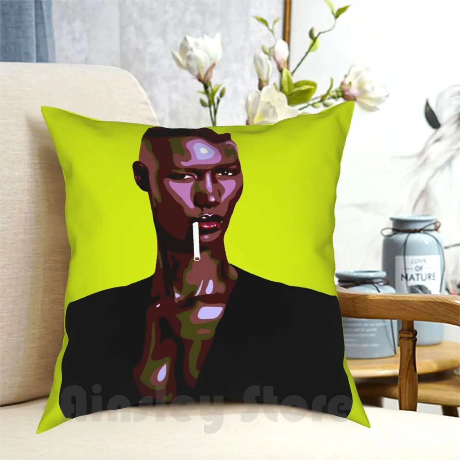 Warm Leatherette Pillow Case Printed Home Soft DIY Pillow cover Grace Jones Pop Culture Pop Art Music 80S New Wave Black