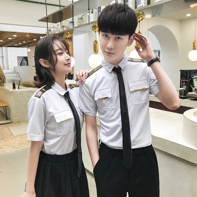 Luxury Shirts Men Women Short Sleeve Slim Fit Shiny Pilot Epaulets Party NightClub Fashion Tuxedo Shirts KTV Work Social Shirt