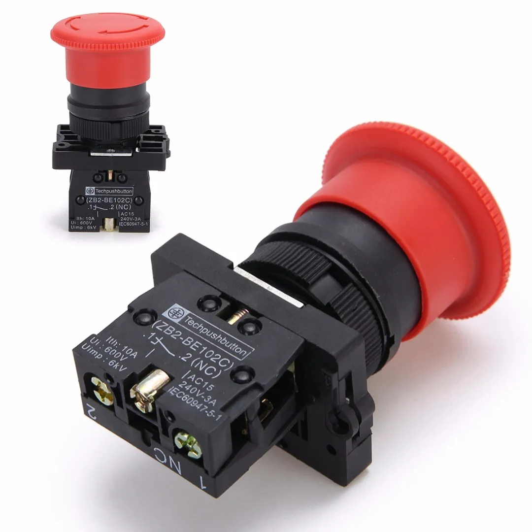 22mm Emergency Stop Mushroom Push Button Switch ZB2-BE102C Red NC XB2-ES542 Control Electrical Starter Switch 600V/10A