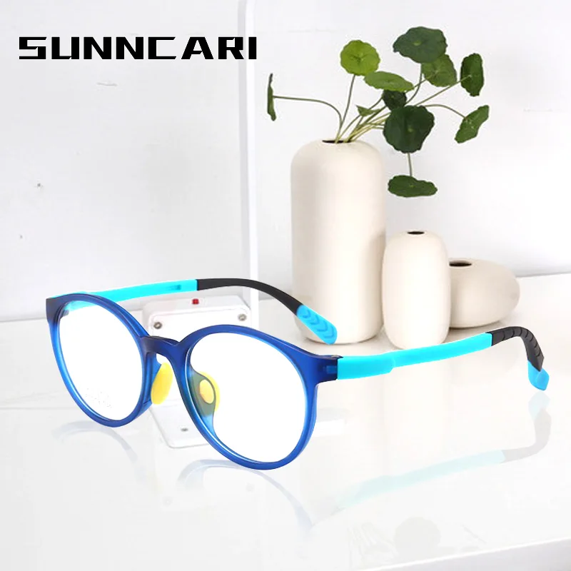 blue light blocking glasses for kids Girls Boys Optical Blue Patchwork  glasses frame Flexible Silicone Baby's eyewear Frame