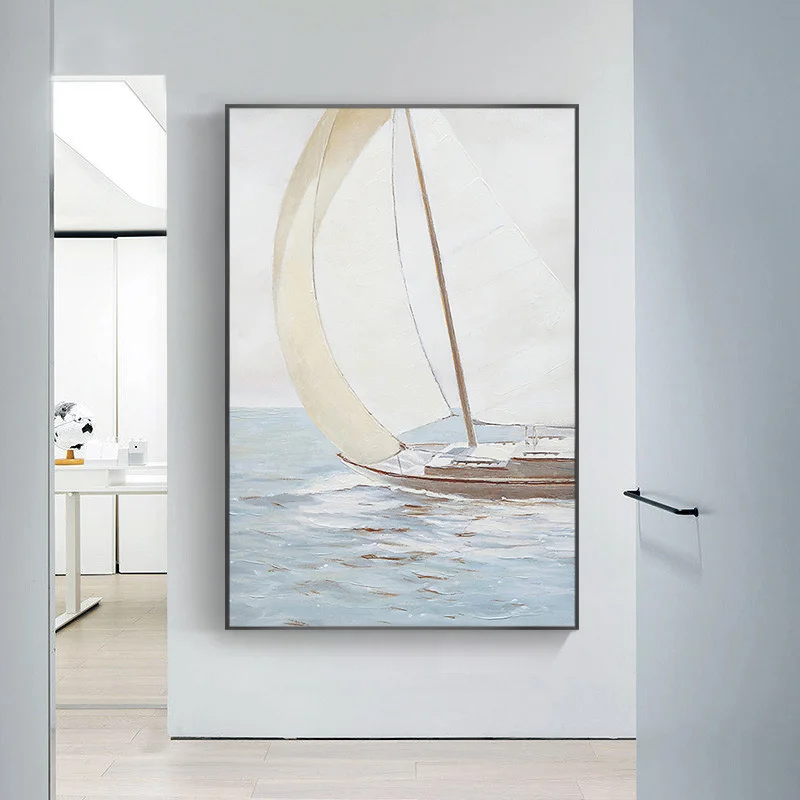 

Hand-painted Oil Painting Abstract Seascape Smooth Minimalist Modern Decorative Painting Vertical Version Entrance Hallway Hallw