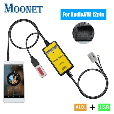 Автомобильный MP3/CD-чейнджер Moonet с USB и AUX-входом для Audi, Volkswagen Tiguan, Touran, T5, Golf, Passat, Skoda (12-контактный)