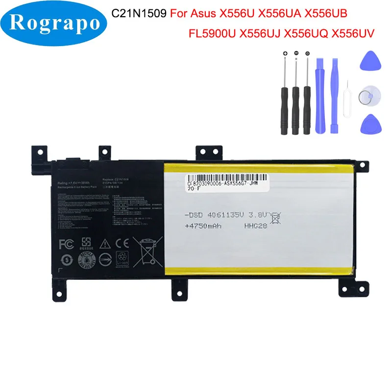 Baterai Laptop 7.6V 37WH C21N1509 Asli untuk Asus X556U X556UA X556UB X556UJ X556UQ X556UV FL5900U A556U F556U VM591U K556U R5