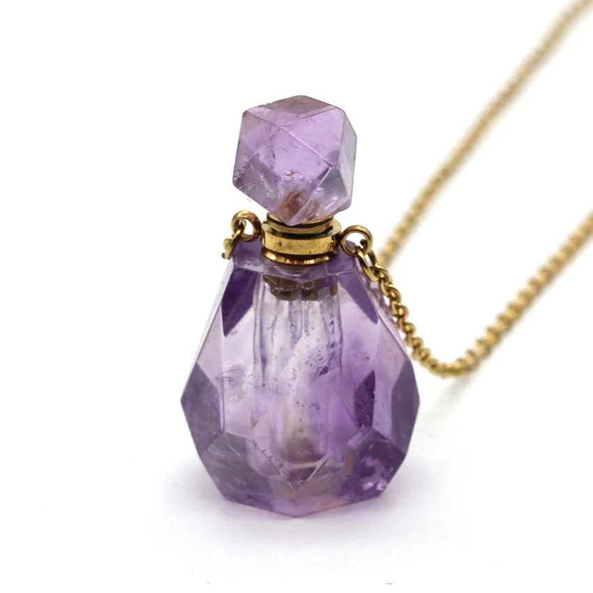 

Trendy-beads Light Yellow Gold Color Natural Amethysts Perfume Bottle Pendant Necklace Elegant Jewelry