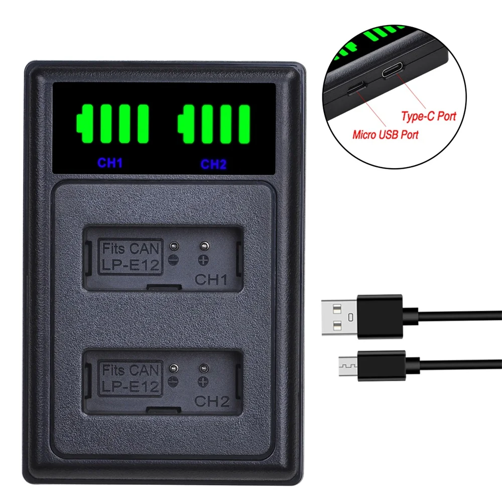 

1Pc EN-EL12 EN EL12 LED USB Dual Battery Charger with Type C Port for Nikon Coolpix S9700 S9500 S9400 S9300 S9100 S8200 S8100