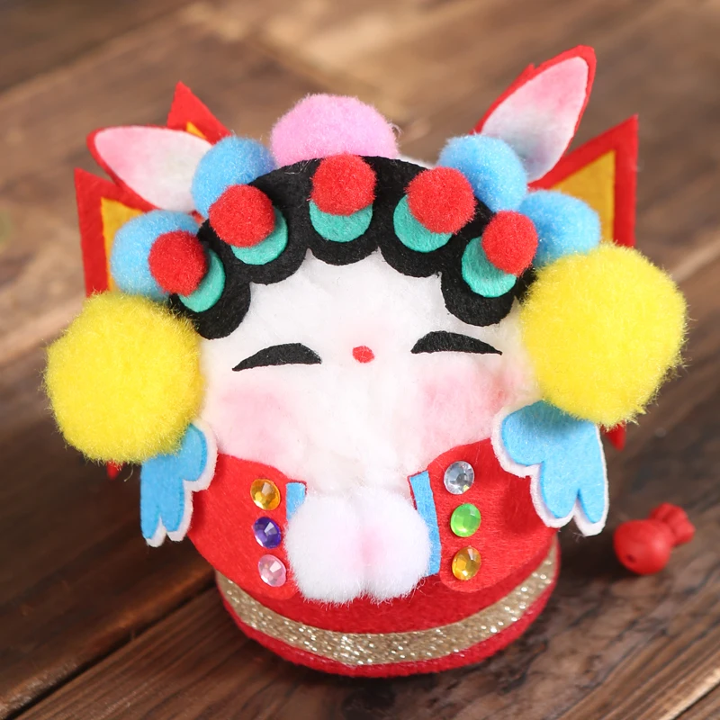 Children's Chinese opera characters pompom ornaments non-woven handmade diy production material package cloth doll kit