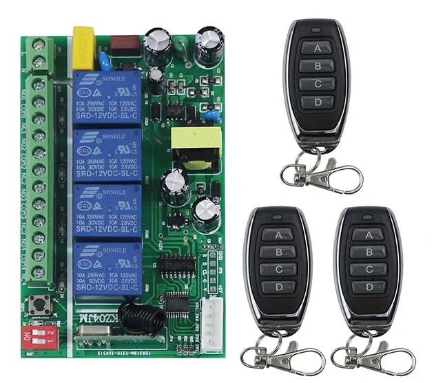 AC85V-256V 4CH 4 CH 4 Channel 10A Relay RF Wireless Remote Control Switch System 315 MHz 433 MHz Transmitter And Receiver