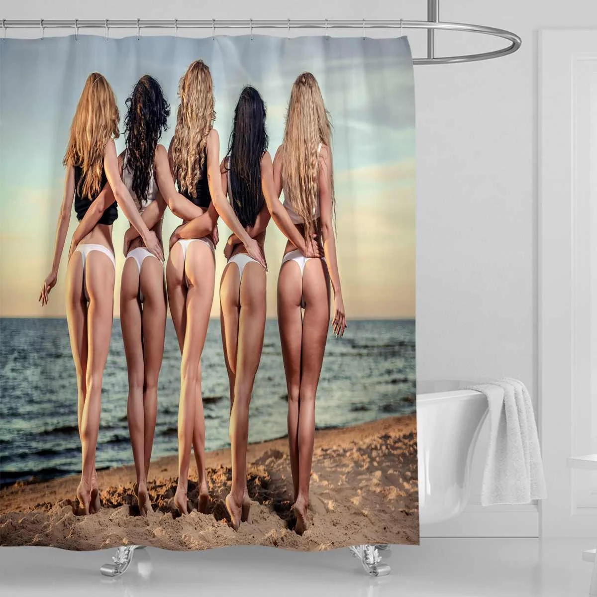 1/3/4 Pcs Fashion Sexy Girl Bathroom Set Waterproof Shower Curtain Toilet Seat Cover Rugs Bath Mat Set سجاد للديكور الداخلي