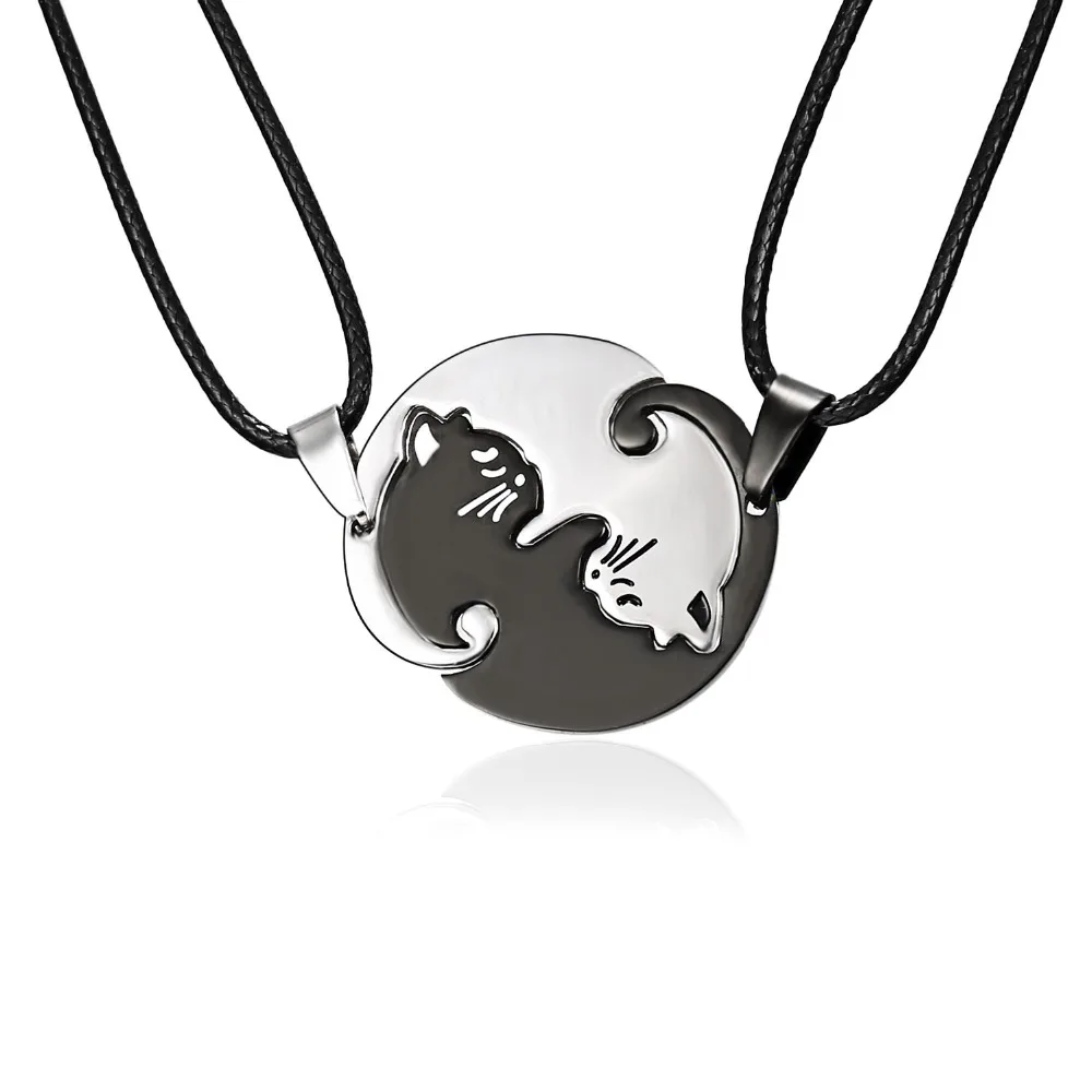 Cat Couple Necklaces For Lovers Yin Yang Animal Pendant Necklace Heart Couples Friendship Jewelry for Lovers Best Friends Gift
