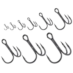 10Pcs/lot Sharp Treble Fishing Hook Strong Round Bend Wide Gap High Carbon Steel Barbed Hooks For Lures Baits Size 2#-10#