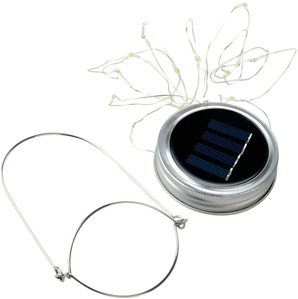 Impermeável Solar String Lights para Jardim, Mason Jar Lid, Fairy Lights, ao ar livre, pátio, gramado, 10 LEDs, 20 LEDs, 6pcs por lote