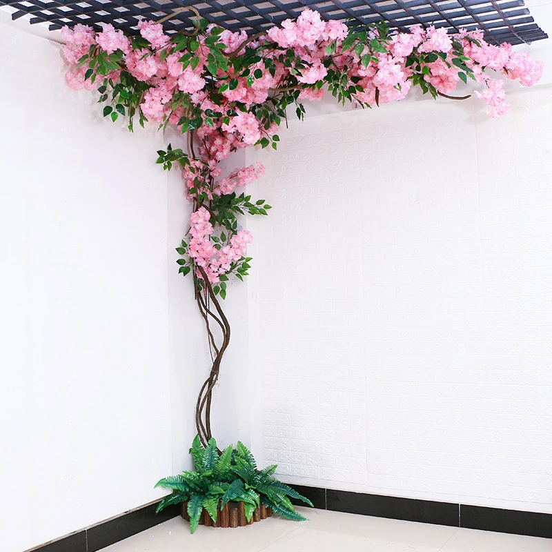 Artificial Cherry Blossom Tree Rattan Suit, Fake Flower Rattan Strip, Wedding Arch Decoration, Home Festival