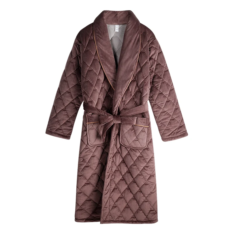 Winter 3 Schichten Flanell Jacke Bad Robe Männer Bad Bademantel Stepp Pyjama Dicken Langen Spa Robe Korallen Fleece Dusche Homewear