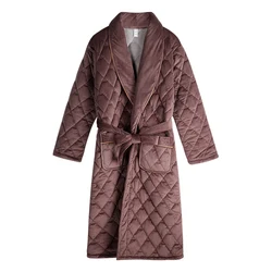 Winter 3 Layers Flannel Jacket Bath Robe Men Bathroom Bathrobe Quilted Pajama Thick Long Spa Robe Coral Fleece Shower Homewear