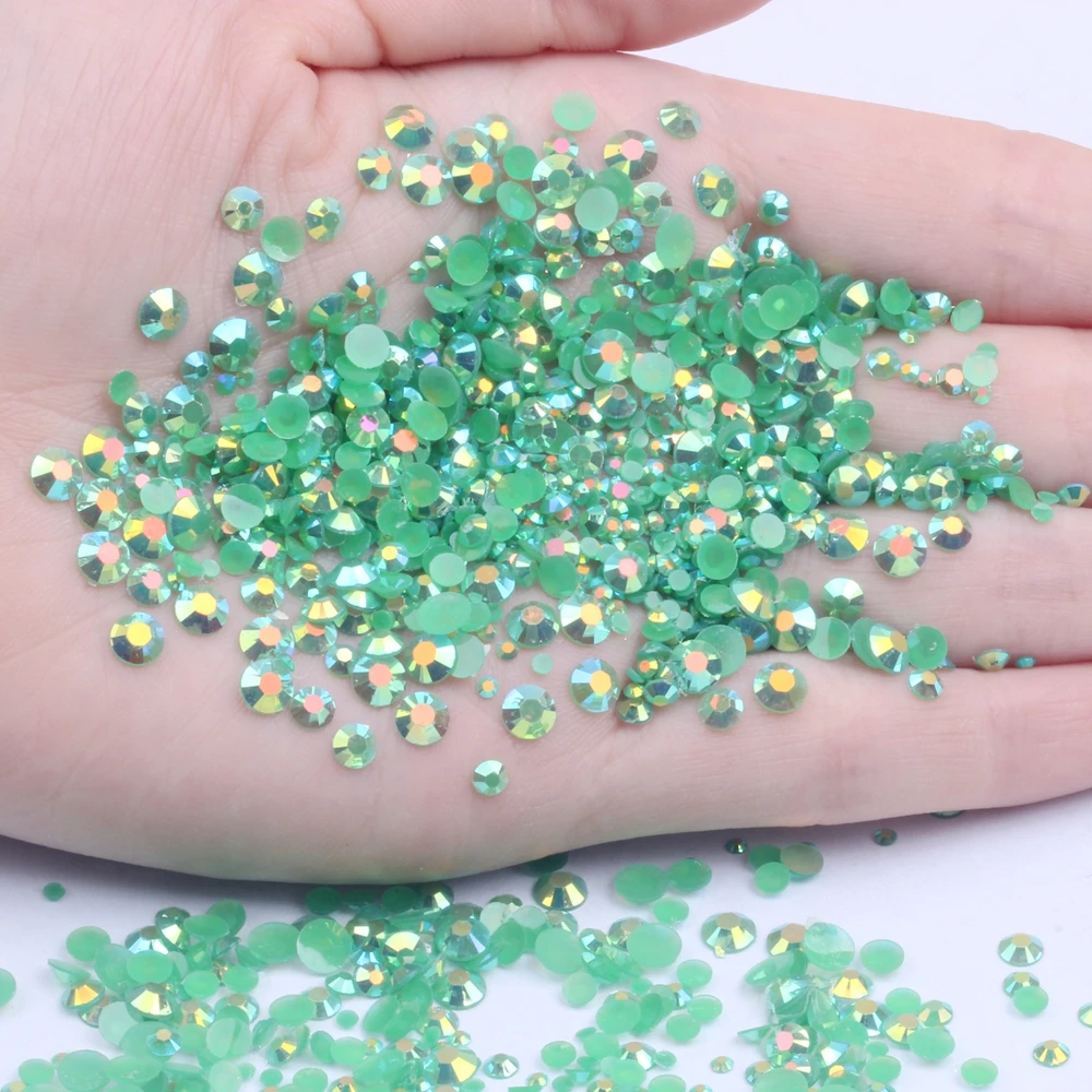 Resin Rhinestones Emerald AB 500/1000pcs 2-6mm Round Flatback Non Hot Fix Diamonds Appliques For Craft Fabric Wedding Dresses