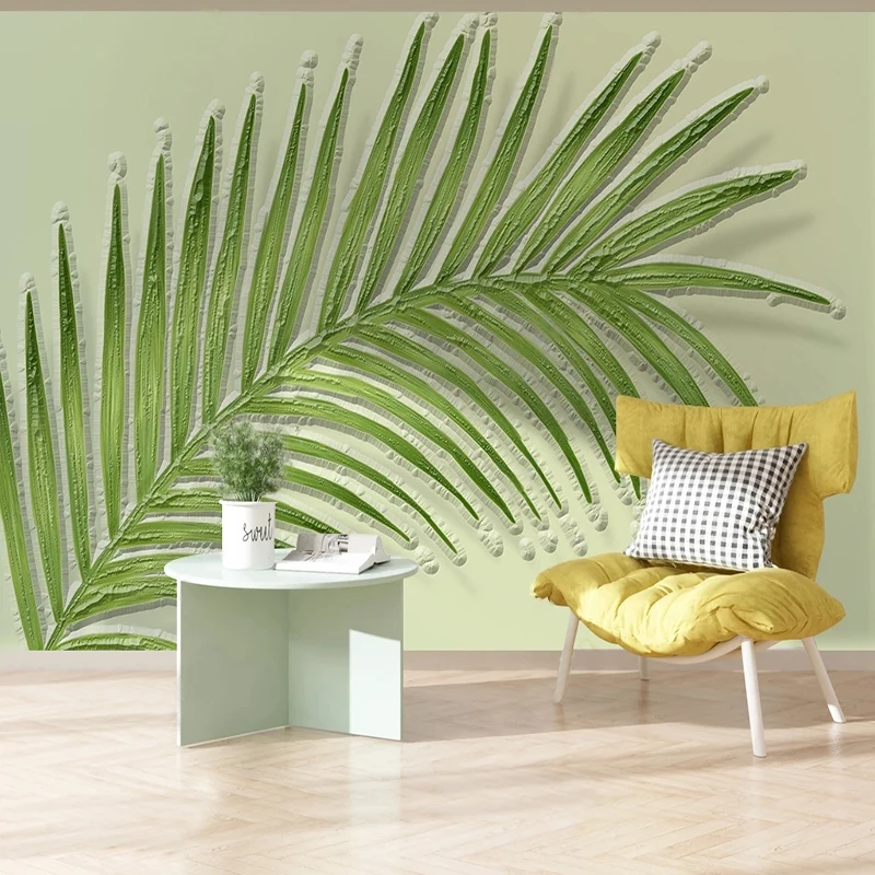 3D Wallpaper Fresh Hand Painted Tropical Plant Leaf Relief Covering For Living Room Bedroom Backdrop Home Decor Papel De Parede