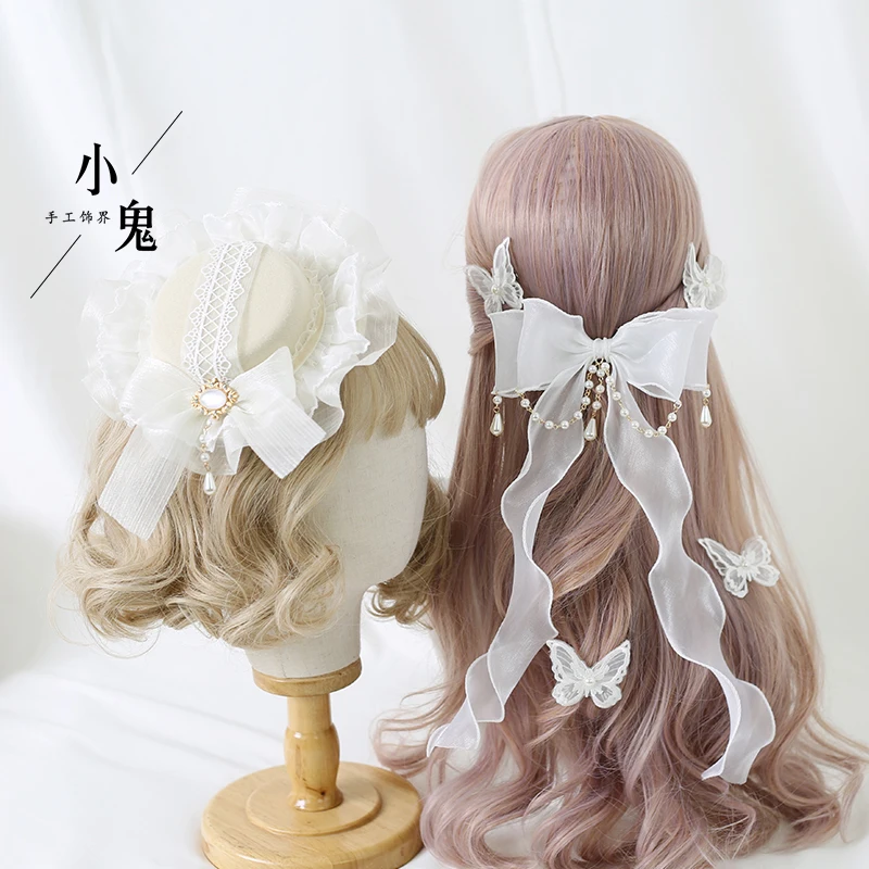 

Элегантная японская повязка на голову Miss Fla в стиле "Лолита", повязка на голову в стиле "Лолита", свадебная черная шляпа с белыми цветами