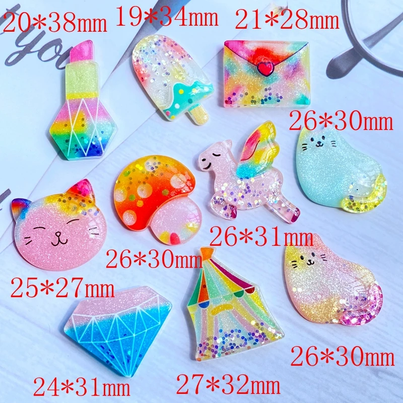 10Pcs Mini Cute Cartoon Animal / Ice Cream Flat Back Resin Art Supply Decoration Charm Craft Hair Bow Accessories H80