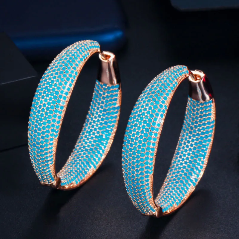 

Zlxgirl Classic Large Hoop Earrings Big Circle light blue Cubic Zircon Brincos Celebrity Brand Loop Earrings fine couple gifts