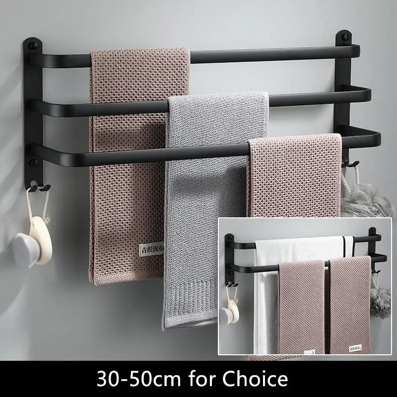 

Towel Hanger Wall Mounted 30-50 Towel Rack Bathroom Aluminum Black Towel Bar Rail Matte Black Towel Holder